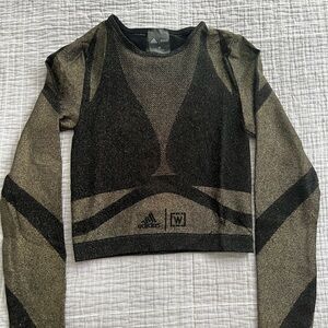 Wolford/Adidas Metallic Black & Gold Long Sleeve Crop Top